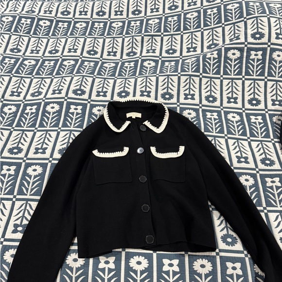 Sezane Betty Cardigan Black with White Trim - Picture 3 of 7